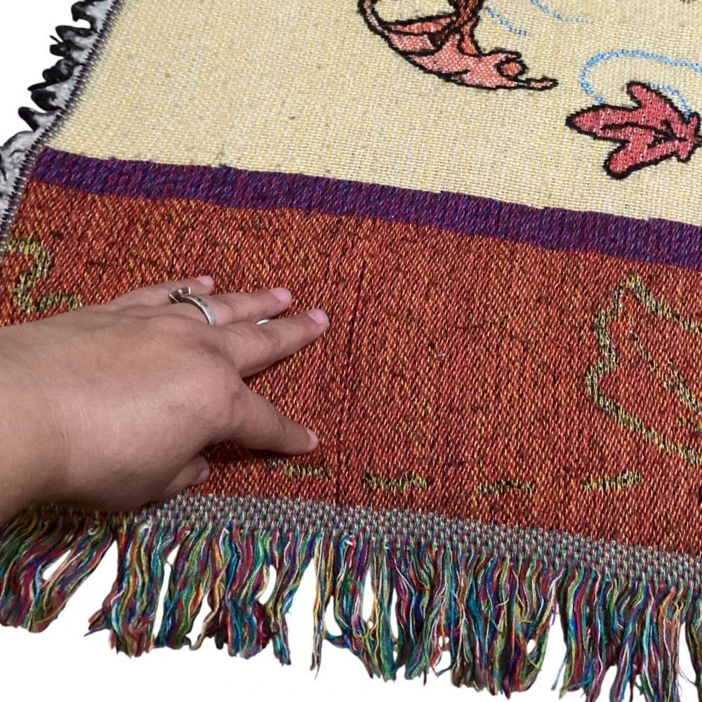 Vintage Disney Winnie the Pooh Blustery Day Woven Tapestry Throw Blanket 52x46